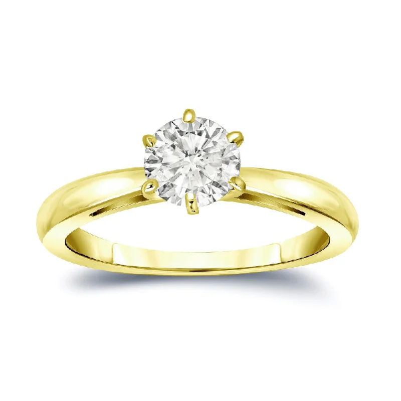 Connected band ring-Auriya 14k Gold 3/4 carat TW 6-Prong Round Solitaire Diamond Engagement Ring I-J, SI2-SI3