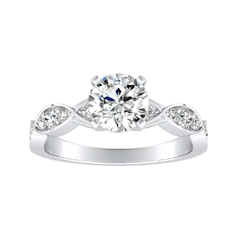 Frayed rim ring-Auriya 14k Gold 4ct Round Moissanite and 1/3ct TDW Wave Style Diamond Engagement Ring