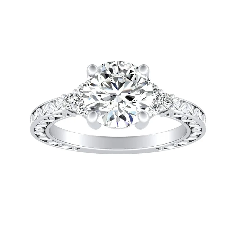 Extended diamond ring-Auriya 14k Gold 4ct Vintage Inspired Round Moissanite and Diamond Engagement Ring