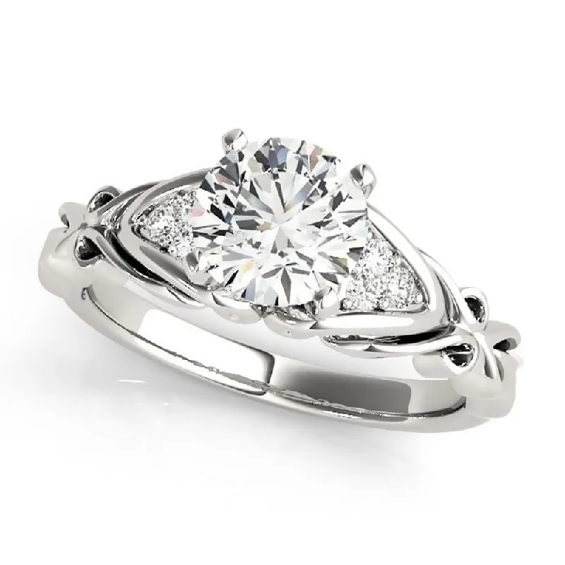 Sleek gem ring-Auriya 14k Gold Carved 2 1/2ct Moissanite and Diamond Engagement Ring 1/10ctw