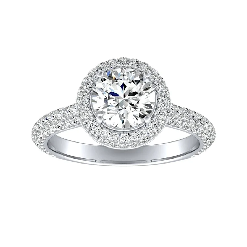 Worn rim ring-Auriya 14k Gold Double Edged 2 1/2ct Moissanite and 3/4ctw Pave Halo Diamond Engagement Ring