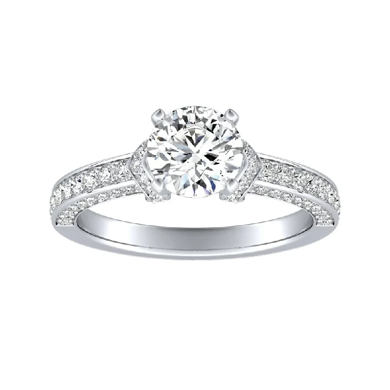 Cast gold ring-Auriya 14k Gold Round 3ct Moissanite and 3/8ct TDW Diamond Engagement Ring