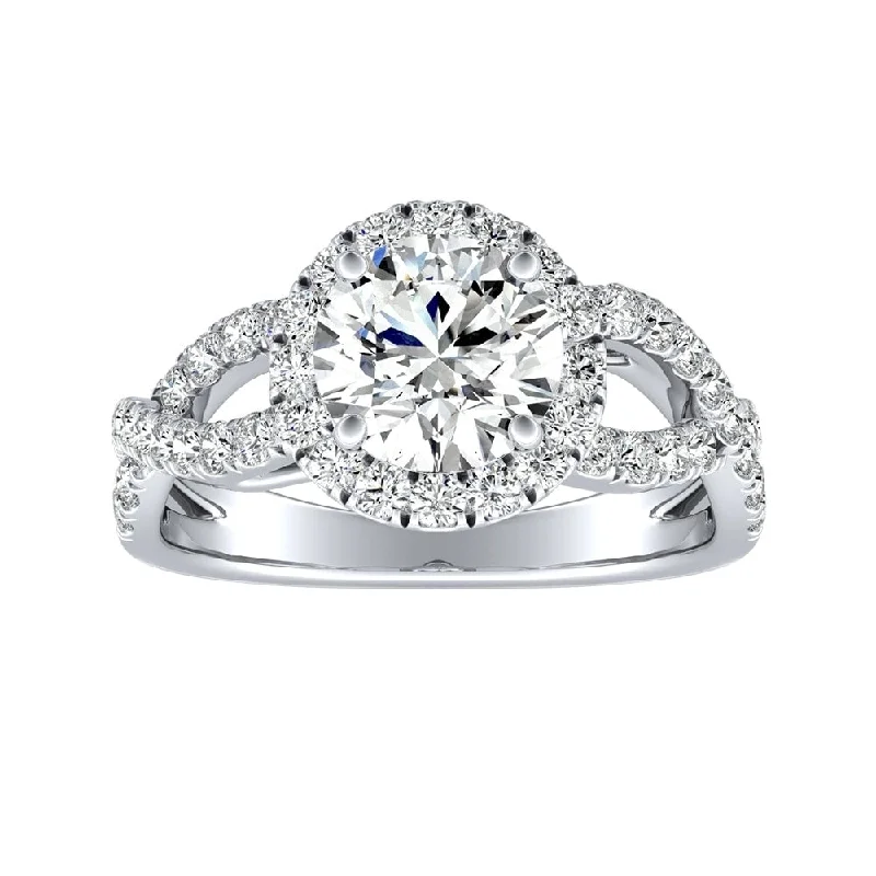 Tilted stone ring-Auriya 14k Gold Round 4ct Moissanite and 5/8ct TDW Halo Diamond Infinity Engagement Ring