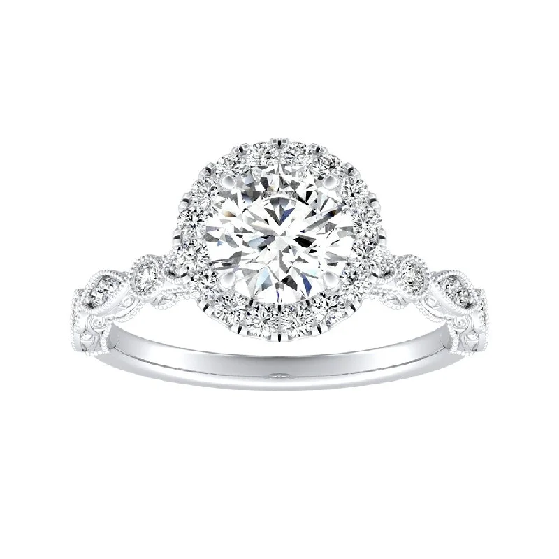 Protruding stone ring-Auriya 14k Gold Vintage 3ct Moissanite Halo Diamond Engagement Ring 1/3ctw