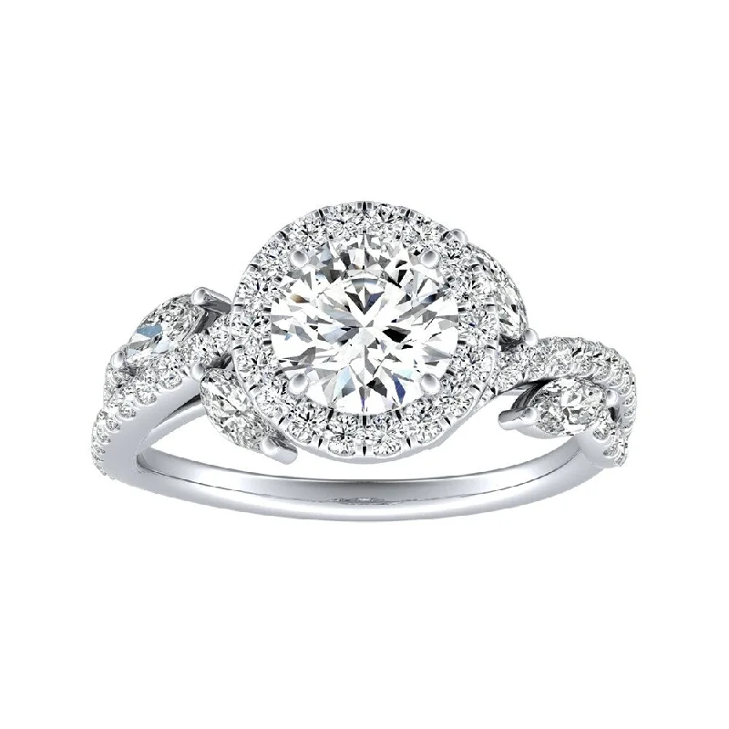 Sparkling silver ring-Auriya 14k Gold Vintage Fleur 2 1/2ct Round Moissanite and 3/4ctw Halo Diamond Engagement Ring