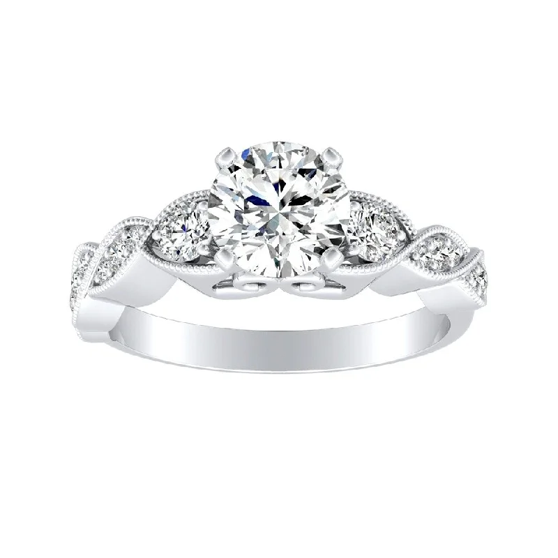 Soft silver ring-Auriya 14k Gold Vintage Round 2 1/2ct Moissanite and 1/4ct TDW Diamond Engagement Ring