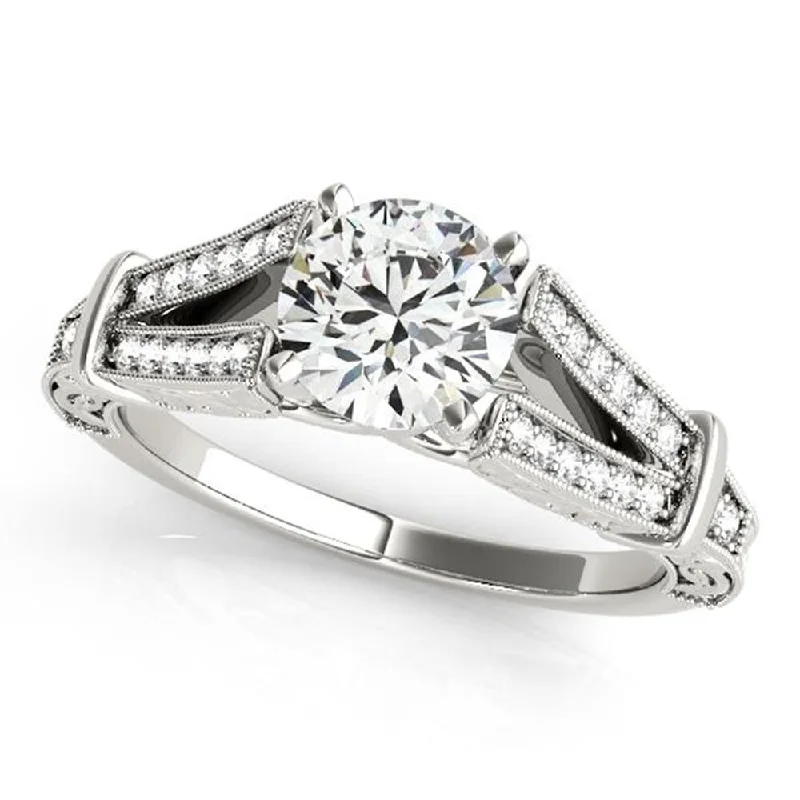 Six-stone ring-Auriya 14k Gold Vintage Split Shank 3ct Moissanite and 1/5ctw Diamond Engagement Ring