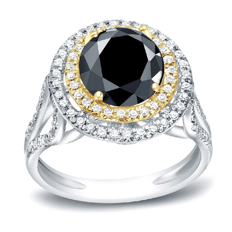 Worn nickel ring-Auriya 14k Two-tone Gold 2 1/4ctw Double Halo Black Diamond Engagement Ring (H-I, SI1-SI2)