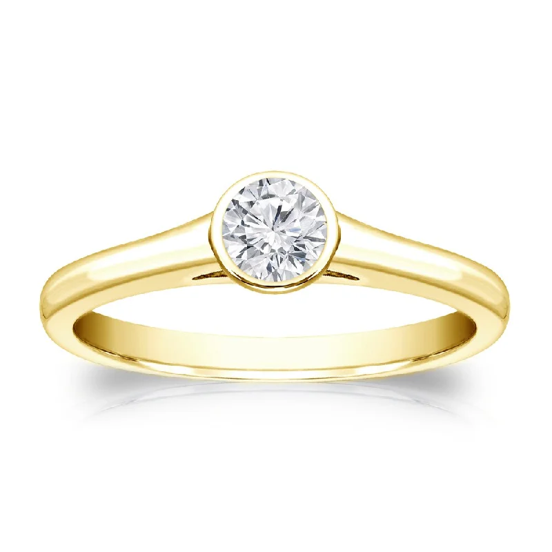 Lone pearl ring-Auriya 18k Gold 1/4 carat TW Bezel-set Solitaire Diamond Engagement Ring (H-I, VS1-VS2)