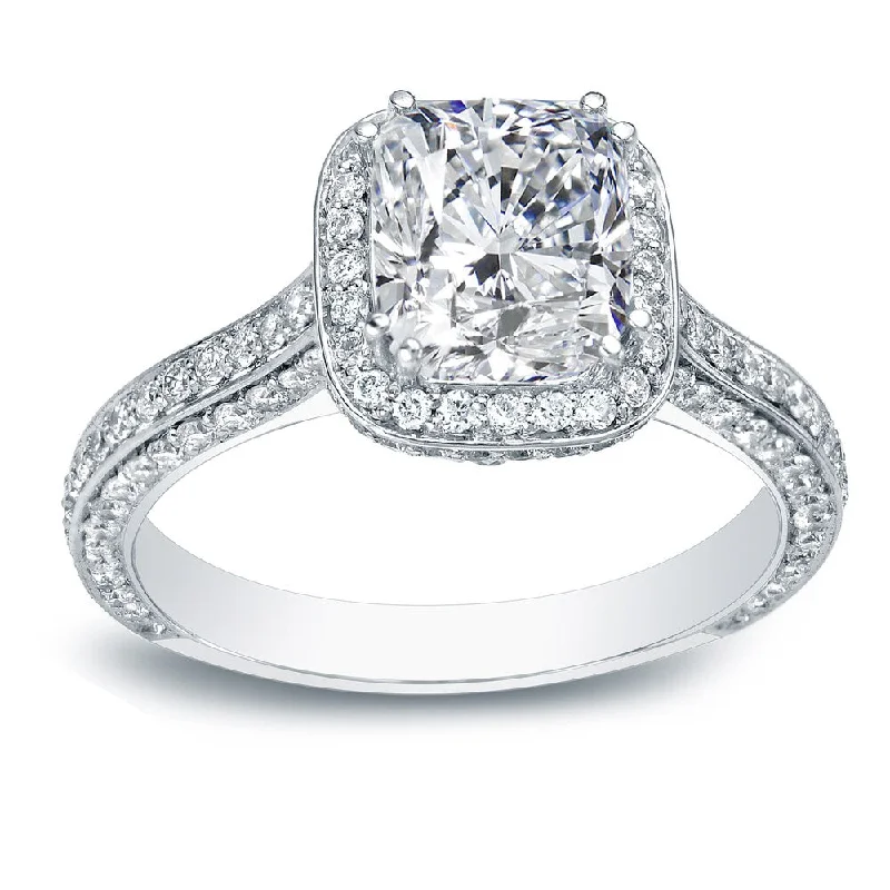 Smooth-cut ring-Auriya 18k Gold 2 1/4ctw Cushion-cut Pave Halo Diamond Engagement Ring (H-I, VS1-VS2)