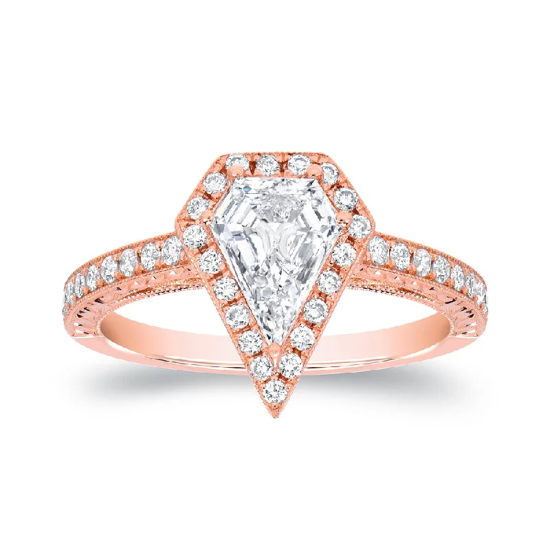 Fluted edge ring-Auriya 18k Rose Gold 1 1/4ct TDW Diamond-shaped Halo Engagement Ring