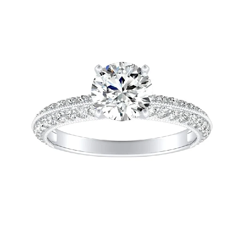 Furrowed edge ring-Auriya 1ct Round Moissanite and Diamond Engagement Ring 1/6ctw 14k Gold