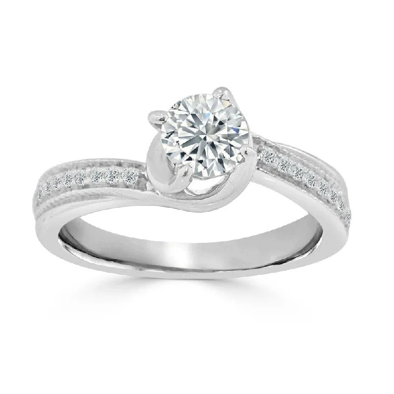 Inset gem ring-Auriya 3/4ct TDW Round Solitaire Swirl Diamond Engagement Ring 14K Gold