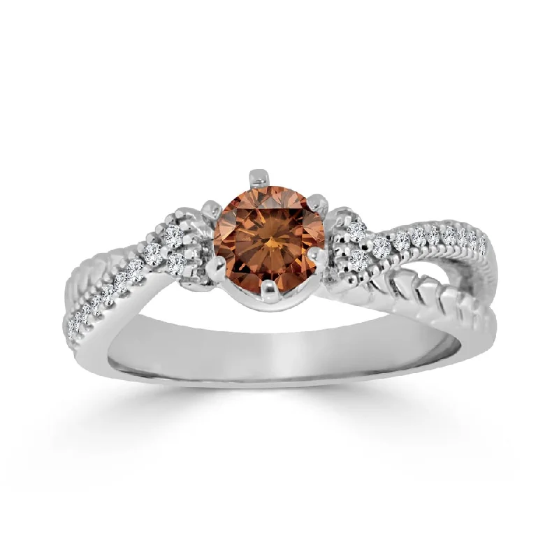 Paneled pattern ring-Auriya Carved Split Shank 1/2ctw Brown Diamond Engagement Ring 14k Gold (H-I, I1-I2)