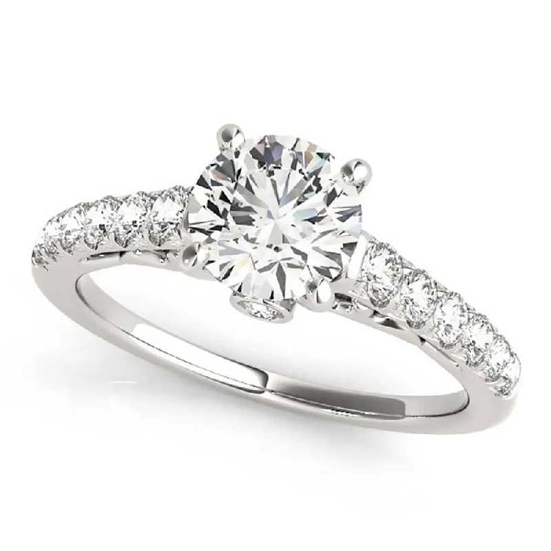 Glossy platinum ring-Auriya Classic 1 carat Moissanite and Diamond Engagement Ring 3/8ctw 14K Gold