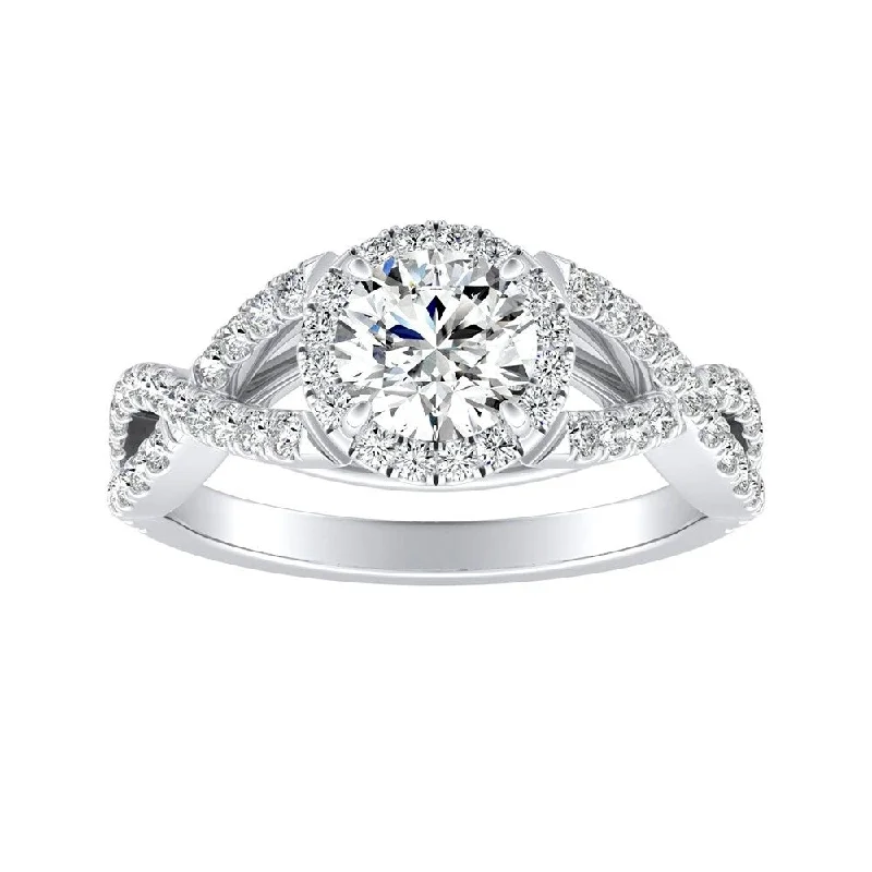 Vivid gem ring-Auriya Infinity Round1/2ct Moissanite and 1/2ctw Diamond Halo Engagement Ring 14K Gold