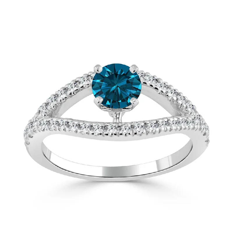 Split-level ring-Auriya Modern Split Band 3/4ctw Blue Diamond Engagement Ring 14k Gold (H-I, I1-I2)