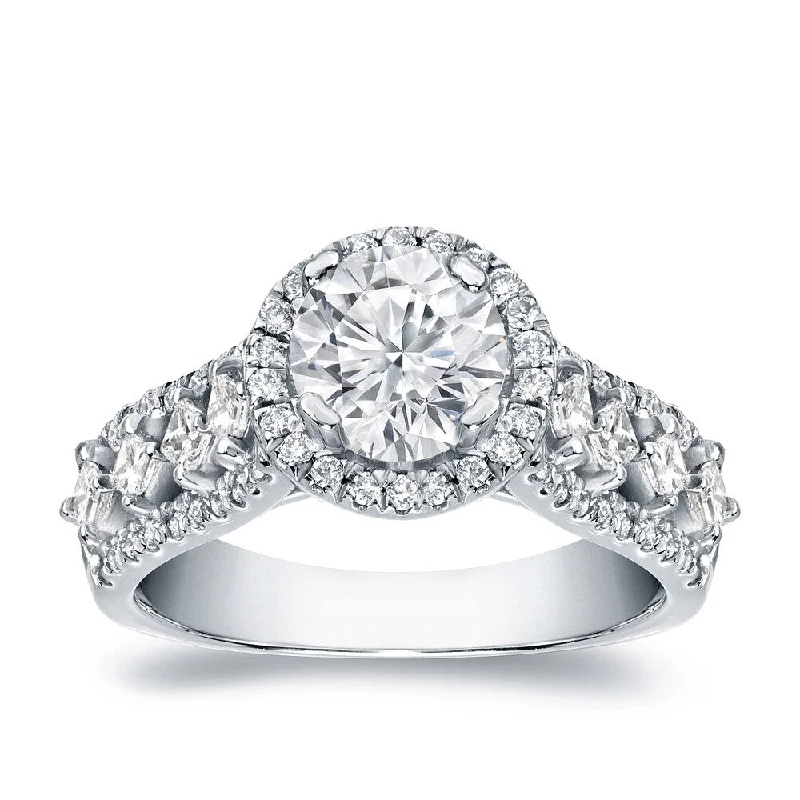 Tide-wave ring-Auriya Modern Unique 1 1/2ct TDW Diamond Halo Engagement Ring 14k White Gold