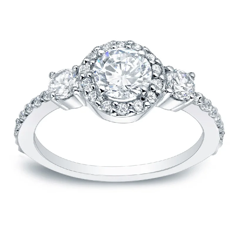 Spike motif ring-Auriya Platinum 1 1/4ctw Round 3-Stone Halo Diamond Engagement Ring