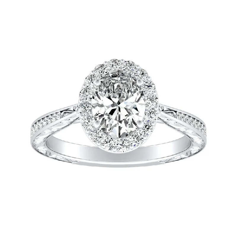 Hand-scored ring-Auriya Platinum 1 1/6ctw Vintage Oval-cut Halo Diamond Engagement Ring (I-J, I1-I2)