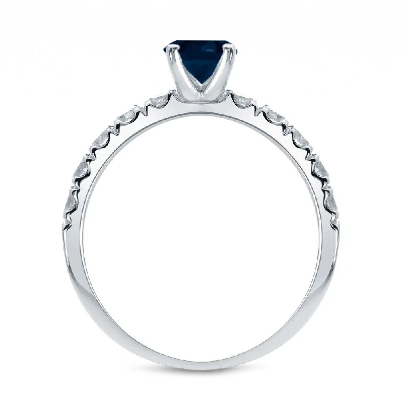 Glossy gold ring-Auriya Platinum 1/2ct Blue Sapphire and 1/2ct TDW Diamond Engagement Ring (G-H, I1-I2)