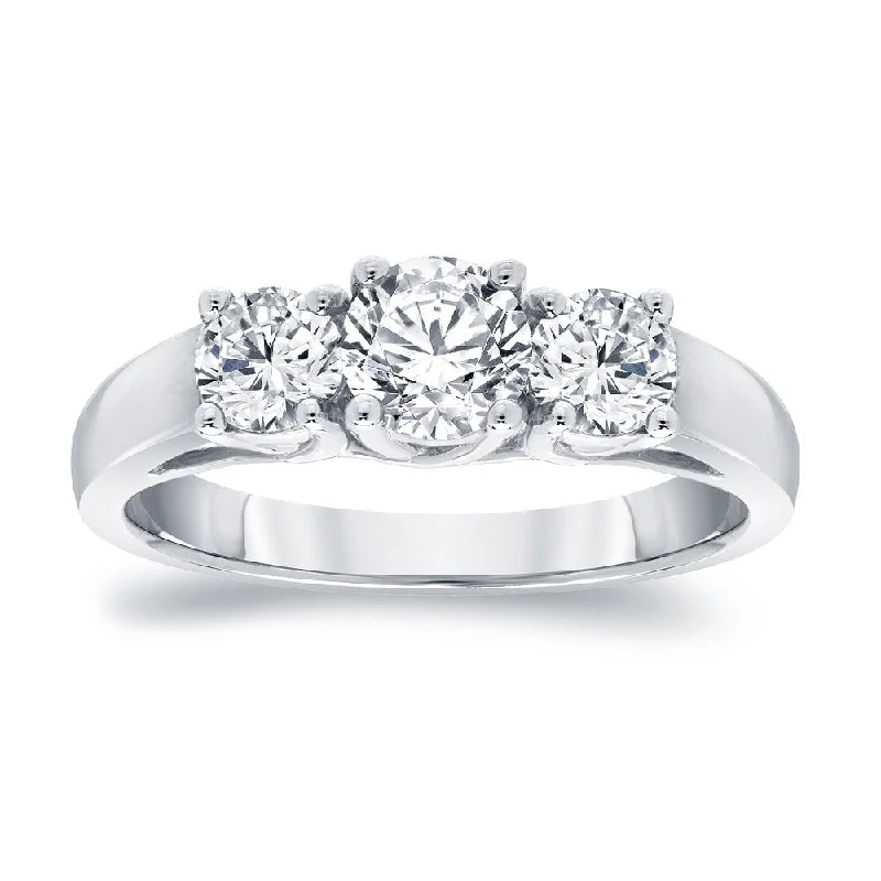 Rough-hewn edge ring-Auriya Platinum 1 3/4ct TDW Round 3-Stone Diamond Engagement Ring