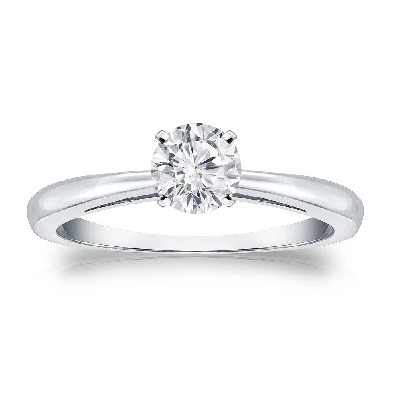 Rain gem ring-Auriya Platinum 1/3ctw Round Solitaire Diamond Engagement Ring (H-I, VS1-VS2)