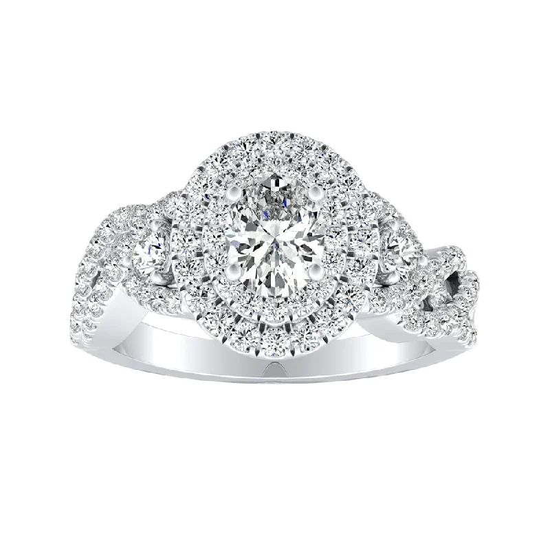 Six-stone ring-Auriya Platinum 1 5/8ctw Braided Oval-cut Halo Diamond Engagement Ring (H-I, SI1-SI2)