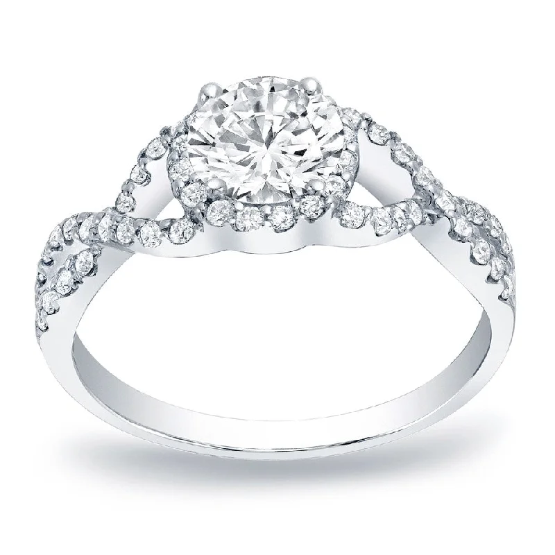 Tilted stone ring-Auriya Platinum 3/4ct TDW Round Infinity Halo Diamond Engagement Ring