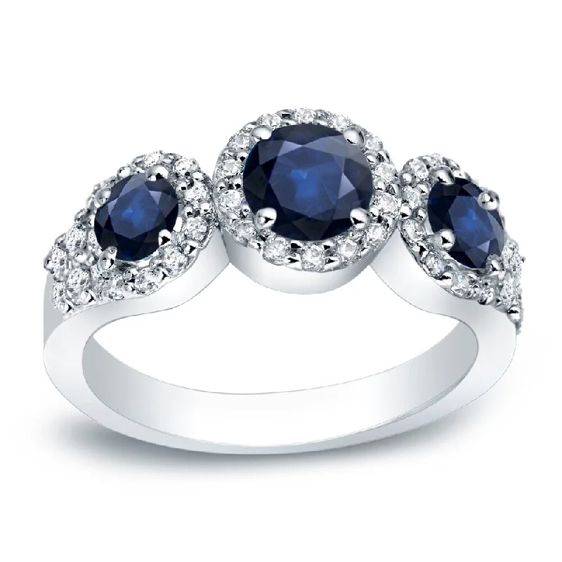 Untamed pearl ring-Auriya Platinum 4/5ct Blue Sapphire and 2/5ctw 3 Stone Diamond Engagement Ring (G-H, I1-I2)