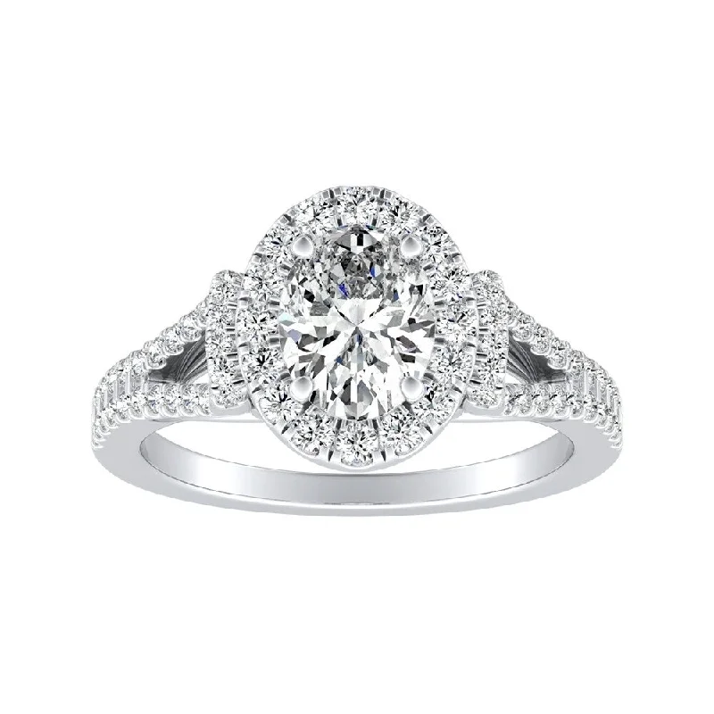 Sharp gem ring-Auriya Platinum Modern Split-shank Oval Diamond Engagement Ring 5/8cttw (I-J, I1-I2)