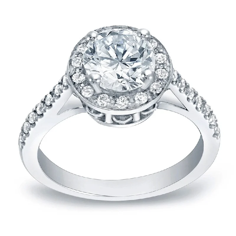 Shiny rhodium ring-Auriya Round 1 1/4ct Moissanite and 1/3ctw Halo Diamond Engagement Ring 14K Gold