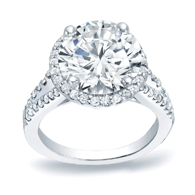 Coarse gem ring-Auriya Round 1 1/5ct Moissanite and 1/2ctw Halo Diamond Engagement Ring 14K Gold