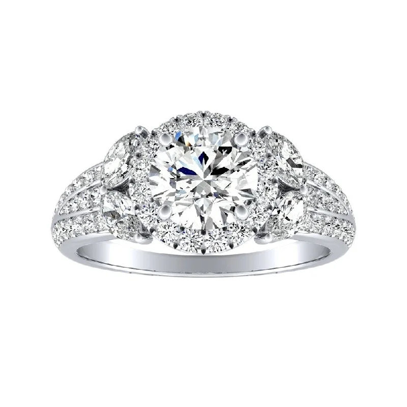 Cool topaz ring-Auriya Round 1/2ct Moissanite and 3/4ctw Halo Diamond Engagement Ring 14K