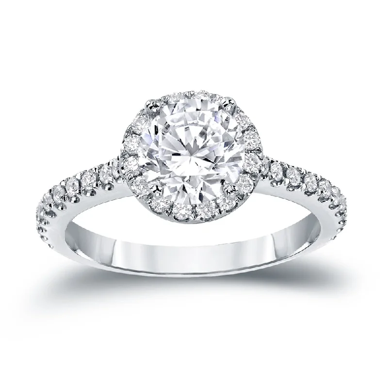 Neat cut ring-Auriya Round 1ct Moissanite and 1/3ctw Halo Diamond Engagement Ring 14K Gold