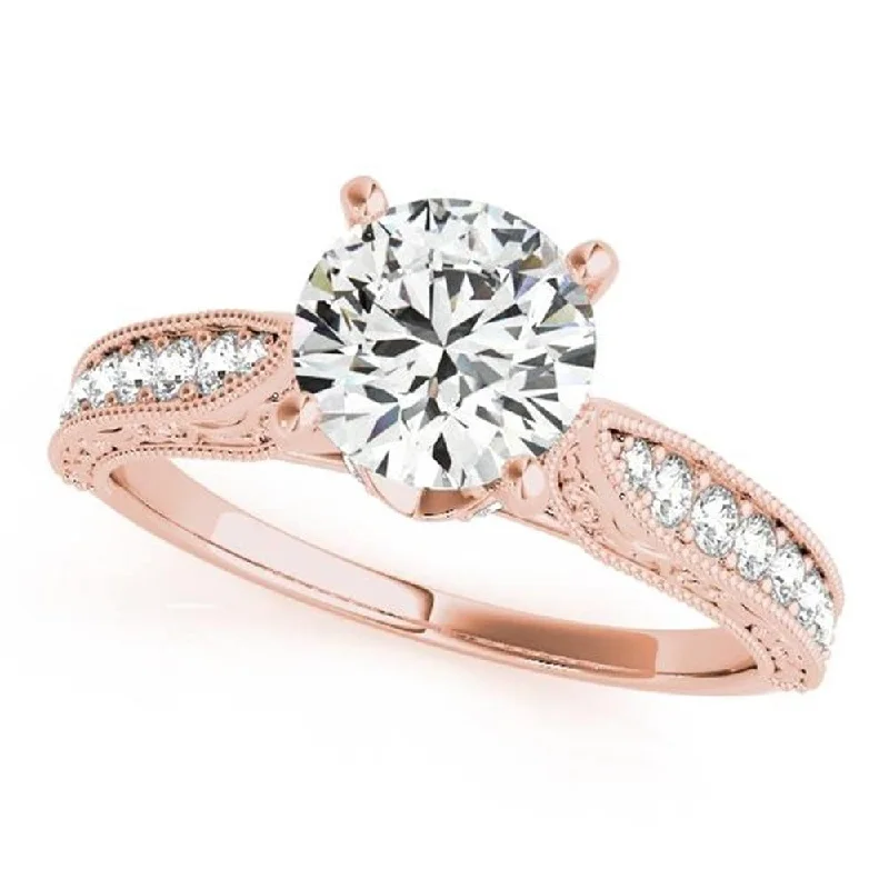 Shadow moon ring-Auriya Round 2ct Moissanite and 1/5cttw Vintage Diamond Engagement Ring 14k Gold