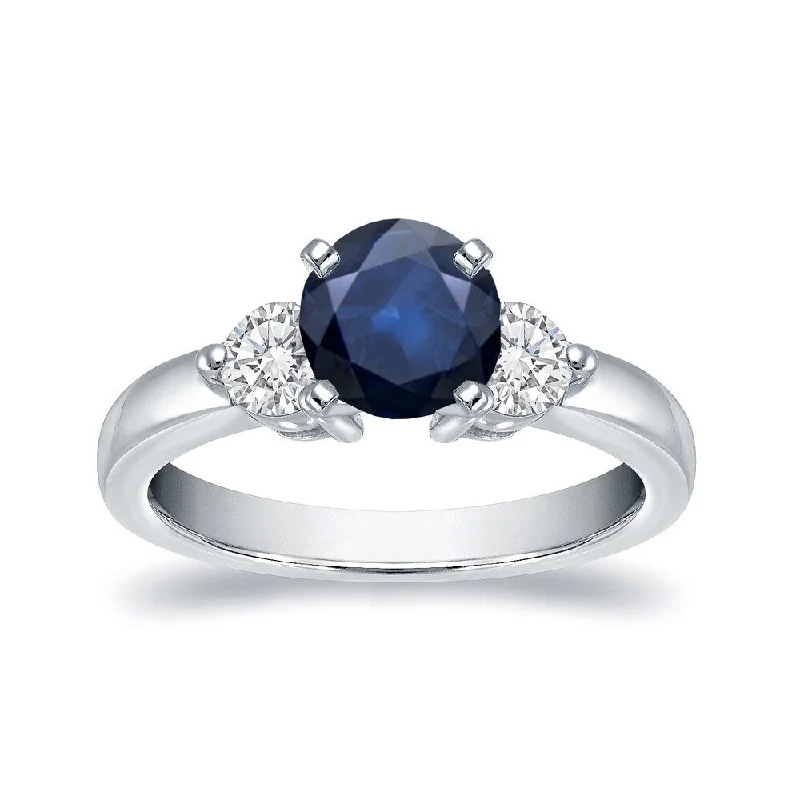 Six-stone ring-Auriya Round 3-Stone 1/2ct Sapphire and 1/3ct TDW Diamond Engagement Ring 14k White Gold (H-I, I1-I2)