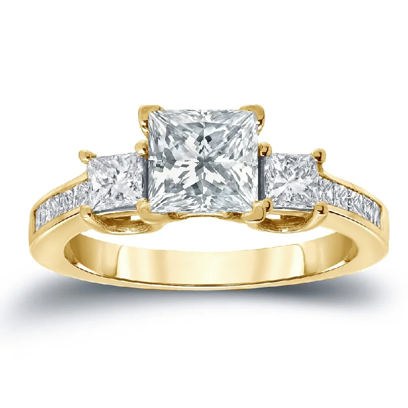 Streamlined design ring-Auriya Three Stone 2ctw Princess-Cut Diamond Engagement Ring 14k Gold Certified