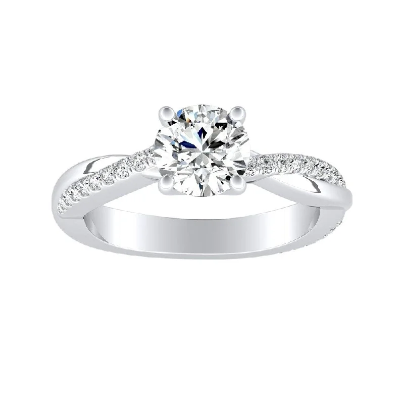 Paneled pattern ring-Auriya Twisted Modern 3/4ct Round Moissanite and 1/5ctw Diamond Engagement Ring 14K Gold