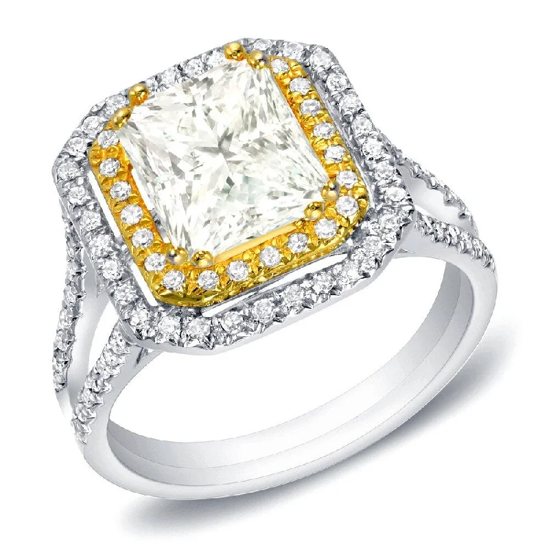 Sharp gem ring-Auriya Unique 1 4/5ct TDW Square Princess-cut Halo Diamond Engagement Ring 14k Two-tone Gold Certified