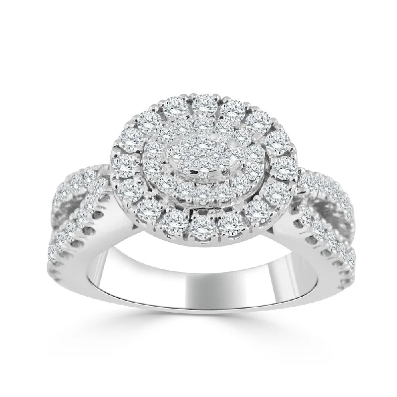 Protruding stone ring-Auriya Unique Split Shank 1ctw Pave Diamond Engagement Ring 14k Gold