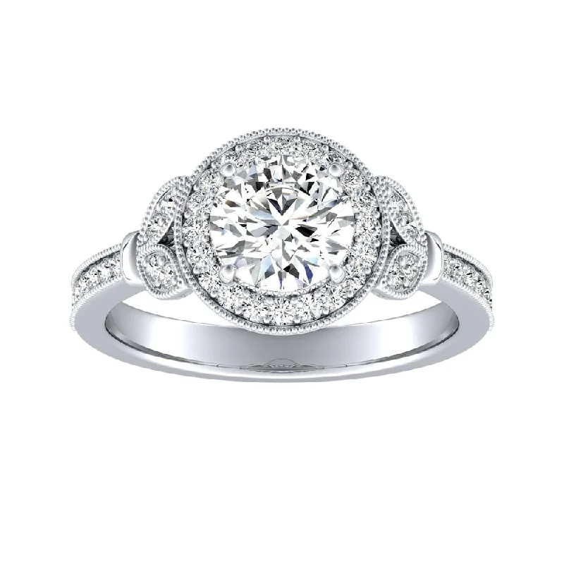 Laced ring-Auriya Vintage Floret 1/2ct Moissanite and 1/4ctw Halo Diamond Engagement Ring 14k Gold