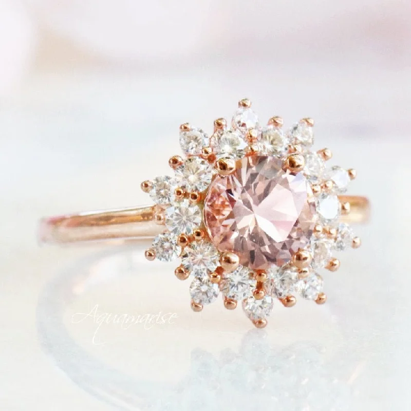 Wispy silver ring-Avery Natural Morganite Engagement Ring- 14K Solid Rose Gold