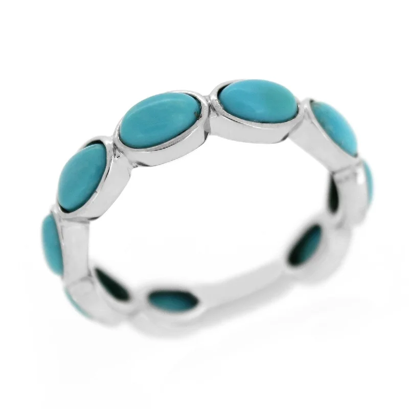 Shiny rhodium ring-Campitos Turquoise Gemstone Ring, 925 Sterling Silver Band Ring