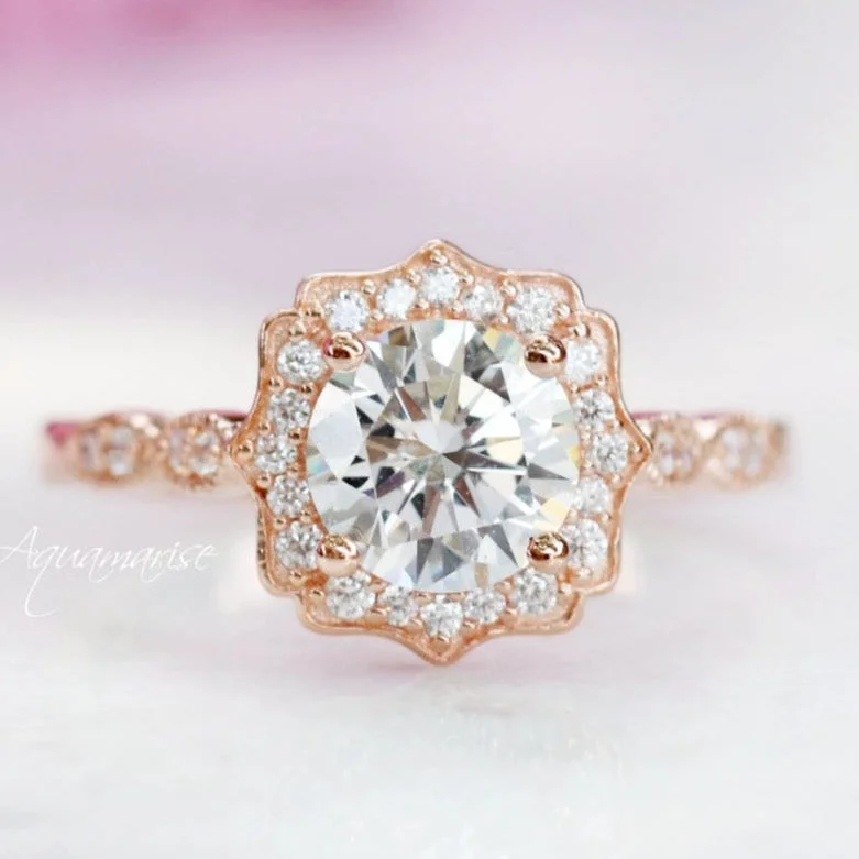 Coarse gem ring-Cordelia Engagement Ring- 14K Solid Rose Gold