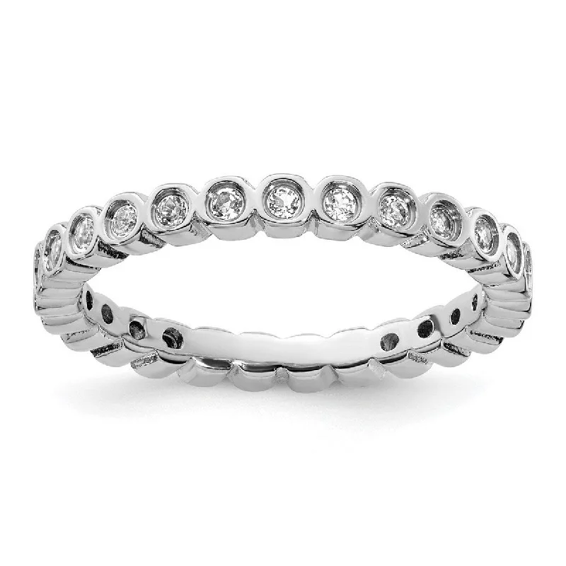 Slim-band ring-Curata 925 Sterling Silver Bezel Polished Patterned Stackable Expressions White Topaz Ring