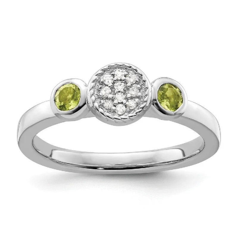 Rich howlite ring-Curata 925 Sterling Silver Bezel Polished Prong set Stackable Expressions Db Round Peridot and Dia. Ring