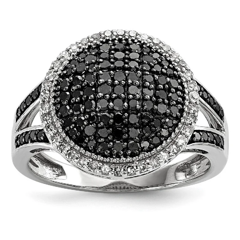 Angled stone ring-Curata 925 Sterling Silver Black and White Diamond Round Ring