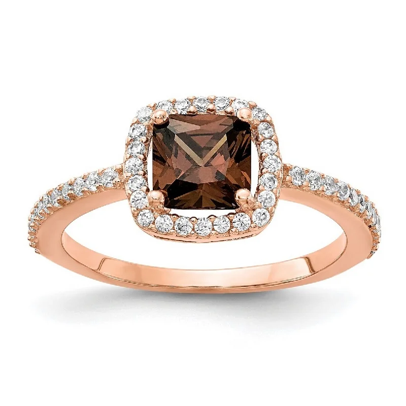 Streamlined design ring-Curata 925 Sterling Silver CZ Cubic Zirconia Simulated Diamond Cocoa Rose Gold Plated Ring