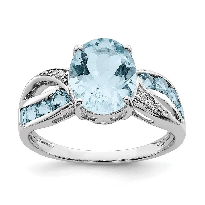 Radiant citrine ring-Curata 925 Sterling Silver Diamond and Light Swiss Blue Topaz Ring